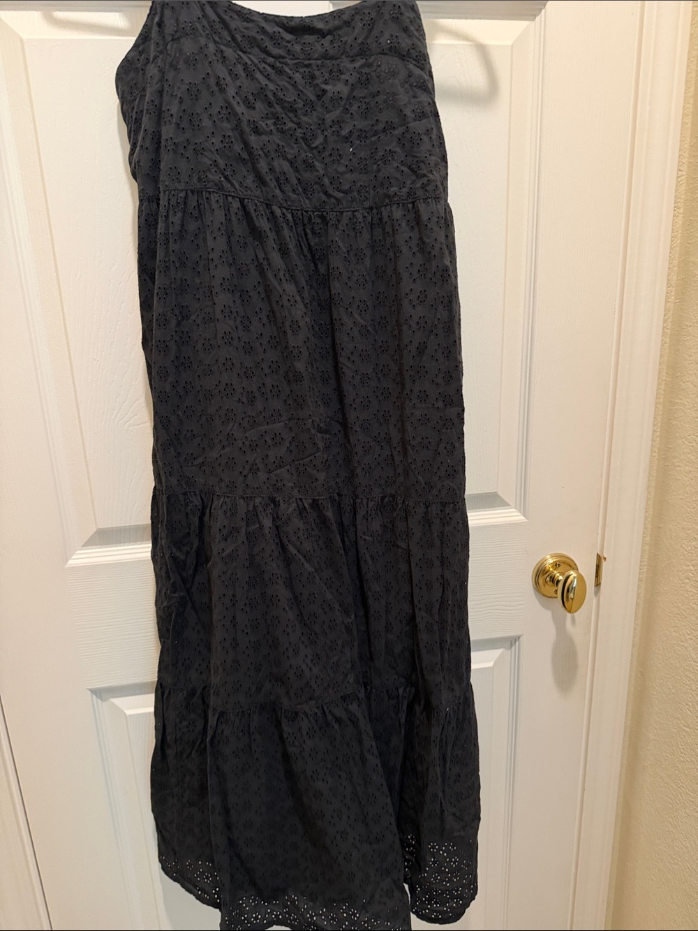 Women's Black Eyelet Tiered Maxi Skirt